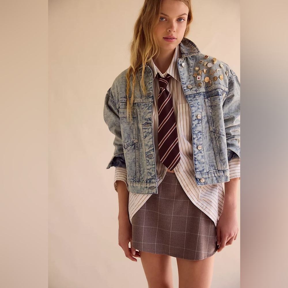 NWT FREE PEOPLE WE THE FREE Opal Swing Jacquard Denim Jacket | Letter Wash $198